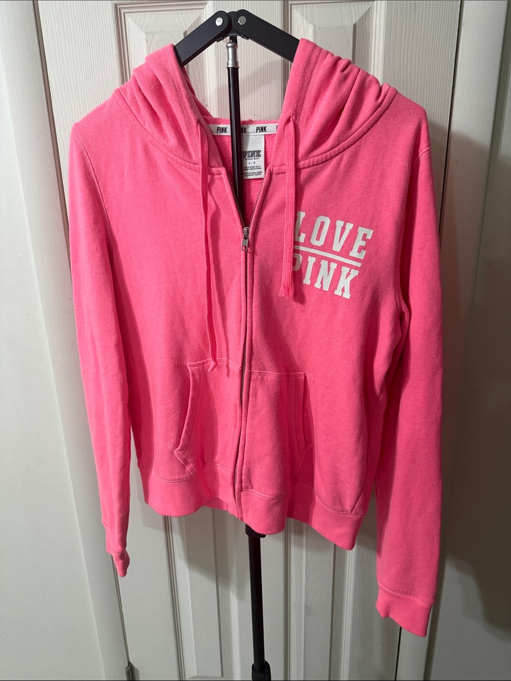 PINK Victoria's Secret Hot Pink Zip-Up Hoodie with LOVE PINK Logo